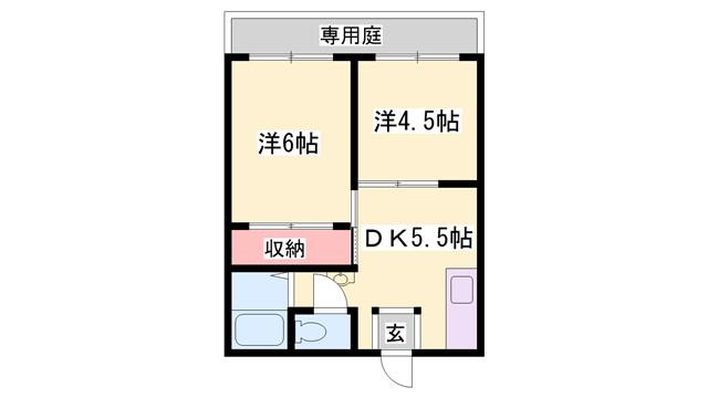 高砂グリーンハイツ(2DK/1階)の間取り写真