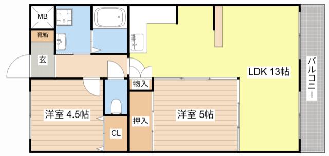 ラポート西大津(2LDK/1階)の間取り写真