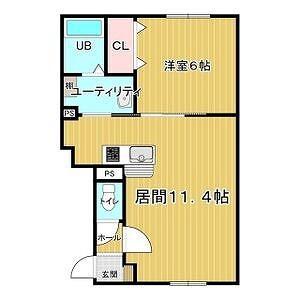 函館市電湯川線 新川町駅(函館) 徒歩14分 4階建 築9年(1LDK/2階)の間取り写真