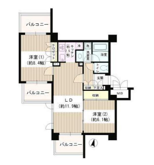 アゼリアテラス新宿(2LDK/6階)の間取り写真