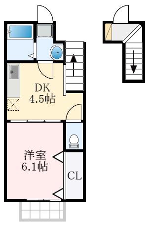 アムール福(1DK/2階)の間取り写真