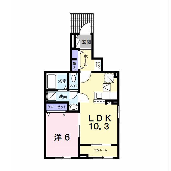ハイネA(1LDK/1階)の間取り写真