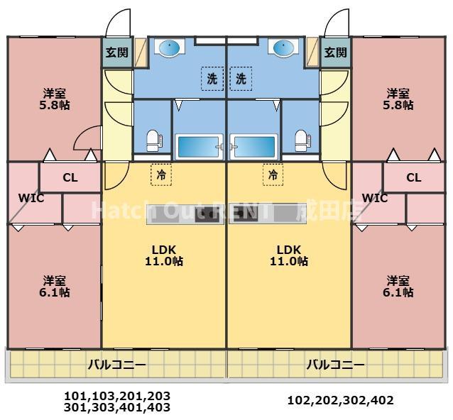 冨里市日吉台マンション(2LDK/2階)の間取り写真