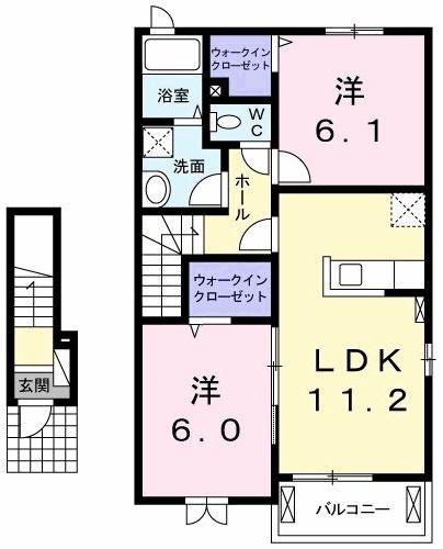 ヴィラ サウスウィンド 2(2LDK/2階)の間取り写真