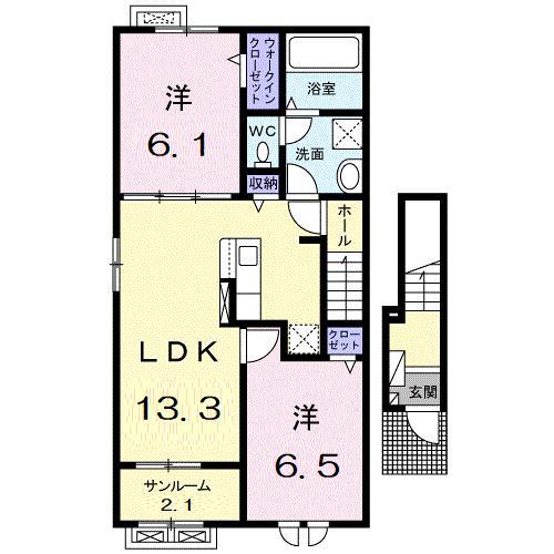 セレッソ手屋(2LDK/2階)の間取り写真
