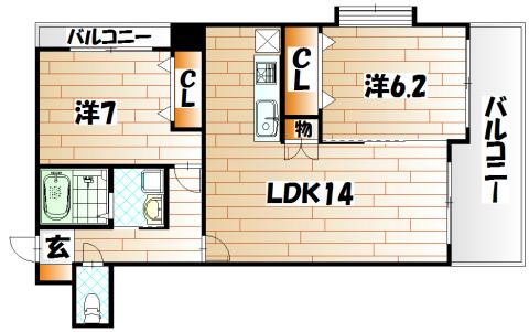 フェルト515(2LDK/7階)の間取り写真