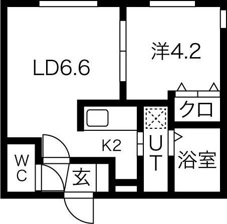 カハラ月寒中央(1LDK/2階)の間取り写真