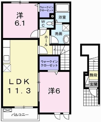 アプローズB棟(2LDK/2階)の間取り写真
