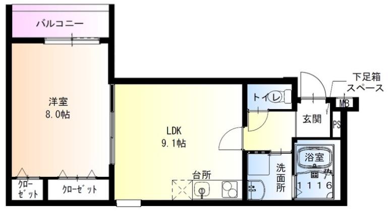 フジパレス近鉄八尾II番館(1LDK/2階)の間取り写真