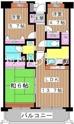 グリーンパレス石川(3LDK/4階)の間取り写真