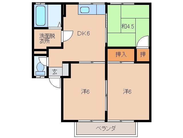 プリシェール毛見(3DK/2階)の間取り写真