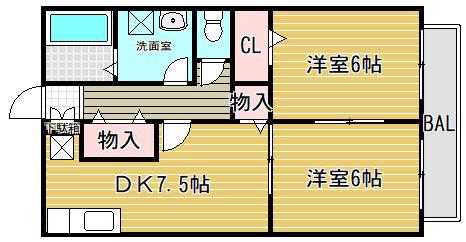 カーサベルデ(2DK/2階)の間取り写真