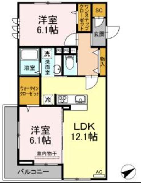 GRACE HILLグレイス・ヒル(2LDK/2階)の間取り写真