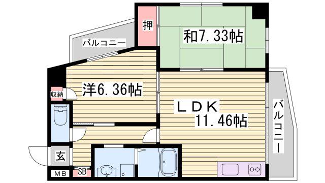 ル・マンド三宅(2LDK/6階)の間取り写真