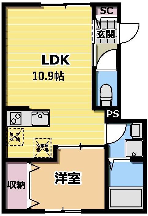モンシャトー下馬(1LDK/1階)の間取り写真