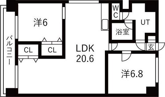 幌平橋ハイホーム(2LDK/4階)の間取り写真