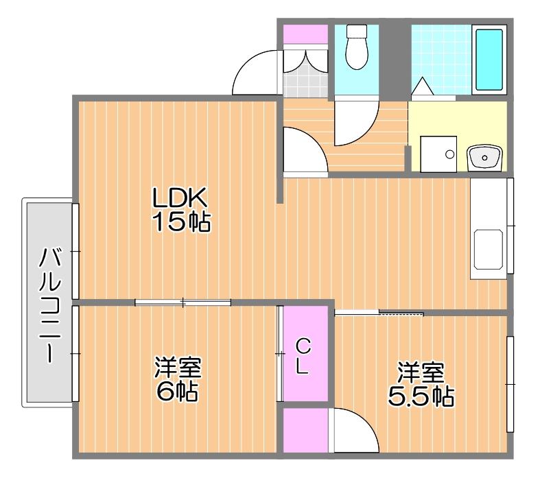 サンサリーレ藤崎(2LDK/2階)の間取り写真