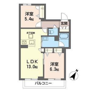 ベレオ姉崎東(2LDK/1階)の間取り写真