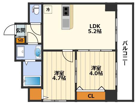 TREVANCE UMEDA(2DK/6階)の間取り写真