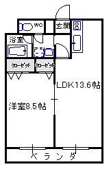 ミハラビル(1LDK/2階)の間取り写真