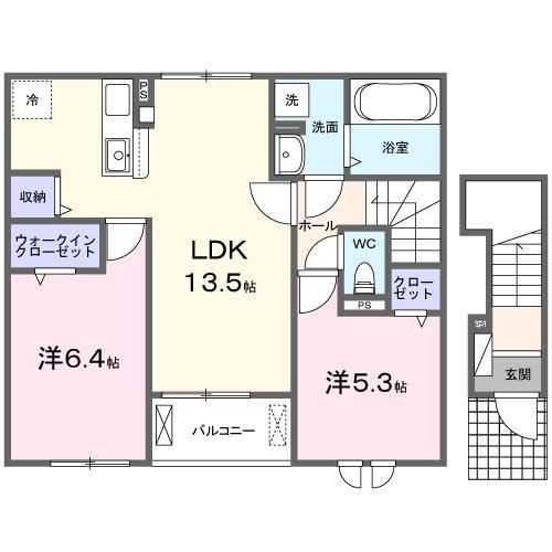 クラール高萩(2LDK/2階)の間取り写真