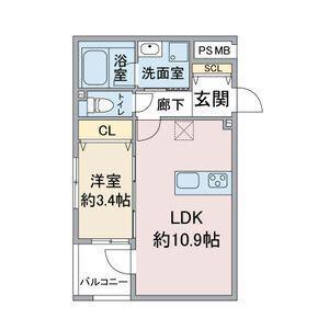 リブレワン五反城町(1LDK/1階)の間取り写真