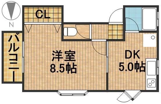 ラフィーユA(1DK/2階)の間取り写真