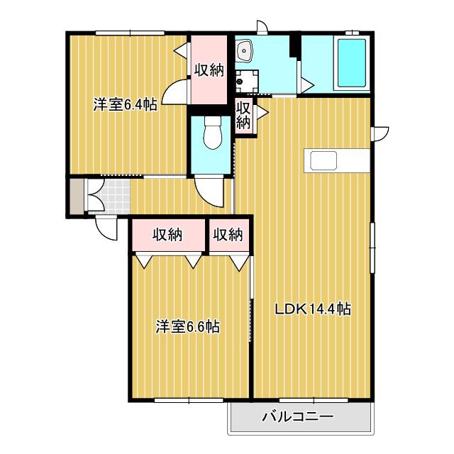 エアフォルクB棟(2LDK/2階)の間取り写真