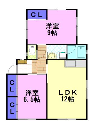 T・KハウスH(2LDK/2階)の間取り写真
