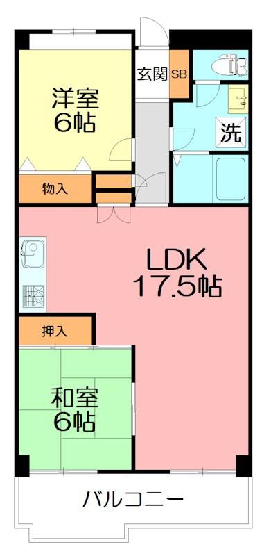 サンプラザ湘南(2LDK/10階)の間取り写真
