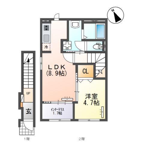 LIV BRANCIA (1LDK/2階)の間取り写真