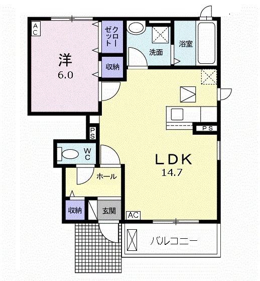 シャルール(1LDK/1階)の間取り写真