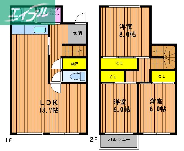 サニースクウェア津島C(3LDK/1階)の間取り写真