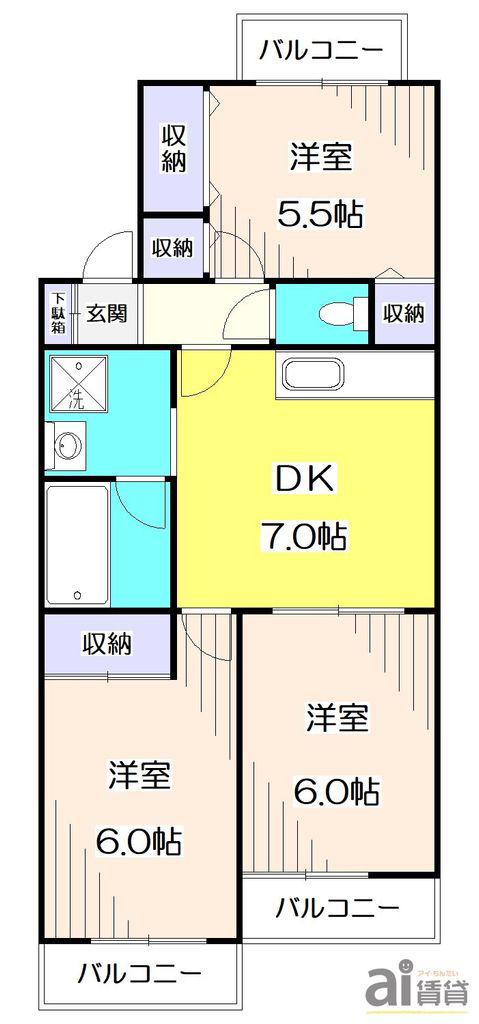 サンキャッスルII(3DK/2階)の間取り写真