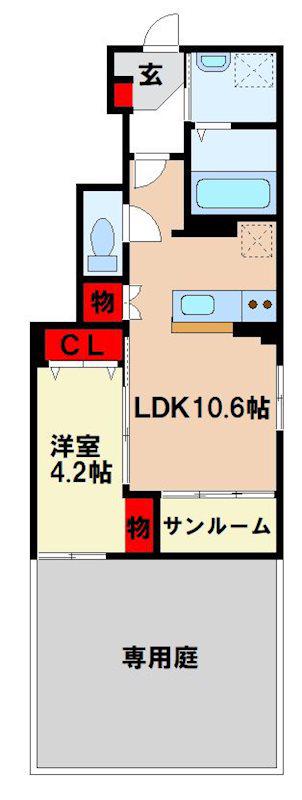 WISTARIA 筑紫(1LDK/1階)の間取り写真