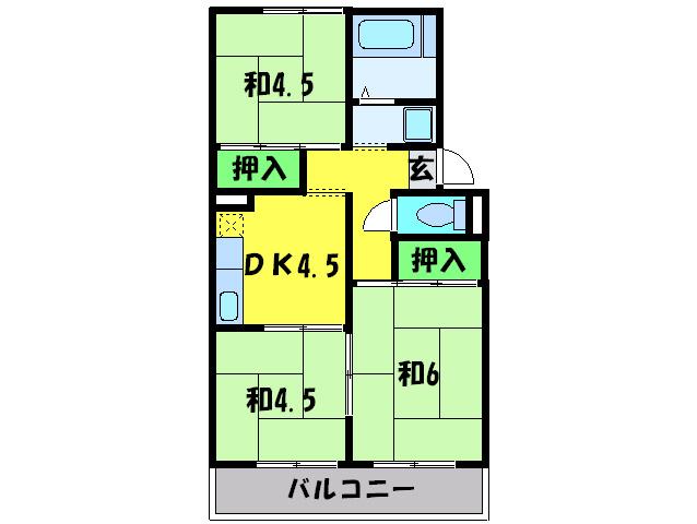 プレジュール田中A棟(3DK/2階)の間取り写真