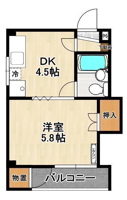 堂前レジデンス(1DK/2階)の間取り写真