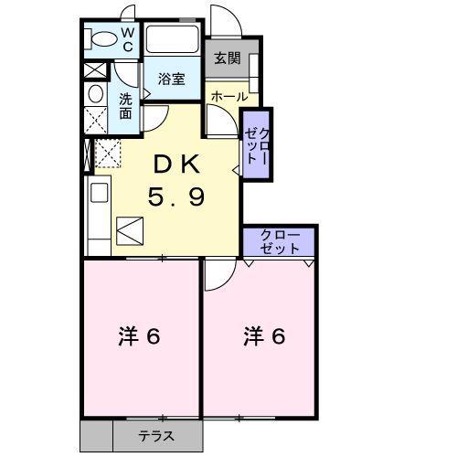 ラベンダー(2DK/1階)の間取り写真