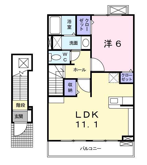 アルカンシエル・YA棟(1LDK/2階)の間取り写真
