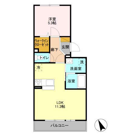 ラ フォンテ(1LDK/2階)の間取り写真