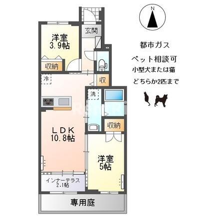 東五城字西大堀アパート(2LDK/1階)の間取り写真