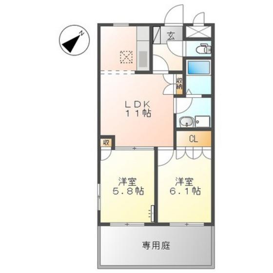 フォレスト ヴィラ(2LDK/1階)の間取り写真
