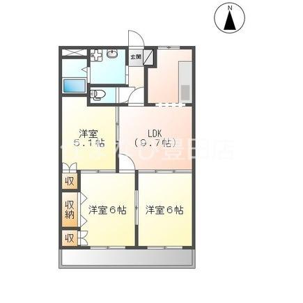 インペリアルコート岡田(3DK/1階)の間取り写真