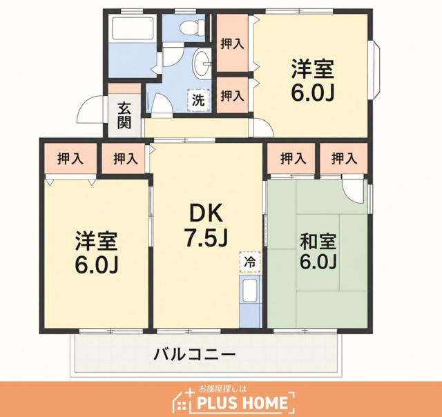 ヤマイチプラザセジュール弐番館 C棟(3DK/2階)の間取り写真