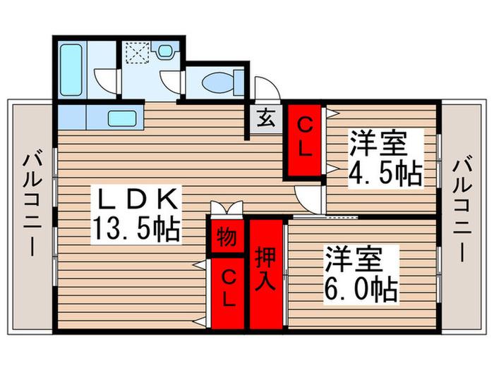 プロミネント馬橋(2LDK/2階)の間取り写真
