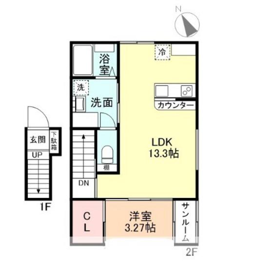 ル・アンジュ長江 A棟(1LDK/2階)の間取り写真