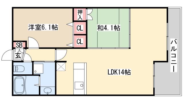 レジディア三宮東(2LDK/15階)の間取り写真