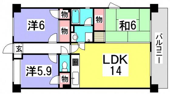 第3橘谷ビル(3LDK/4階)の間取り写真