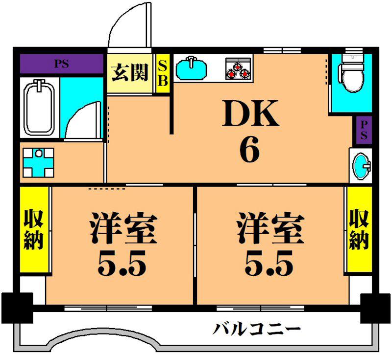 湯本ハイツ(2DK/4階)の間取り写真