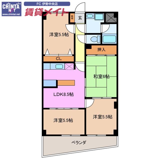 パーシモンヒルズ(3DK/5階)の間取り写真